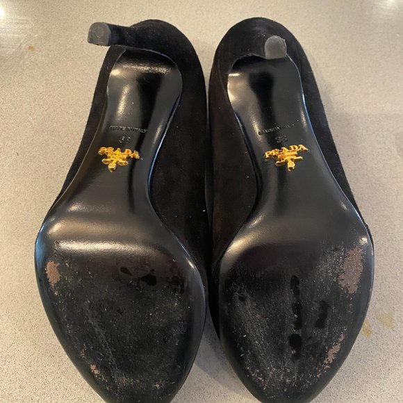 Prada Black Suede Leather Peep Toe Ankle Booties - Picture 6 of 6